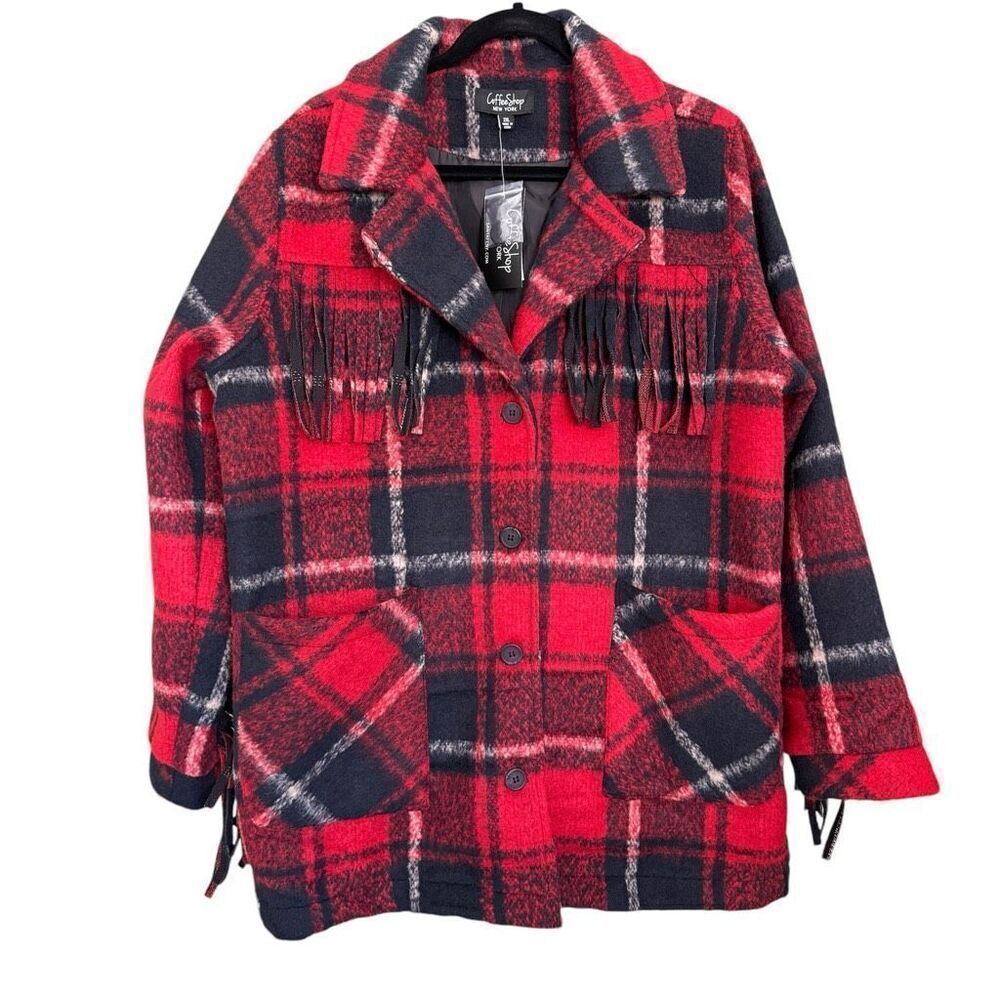 Coffee Shop Juniors Plaid Fringe Jacket - Size XXL